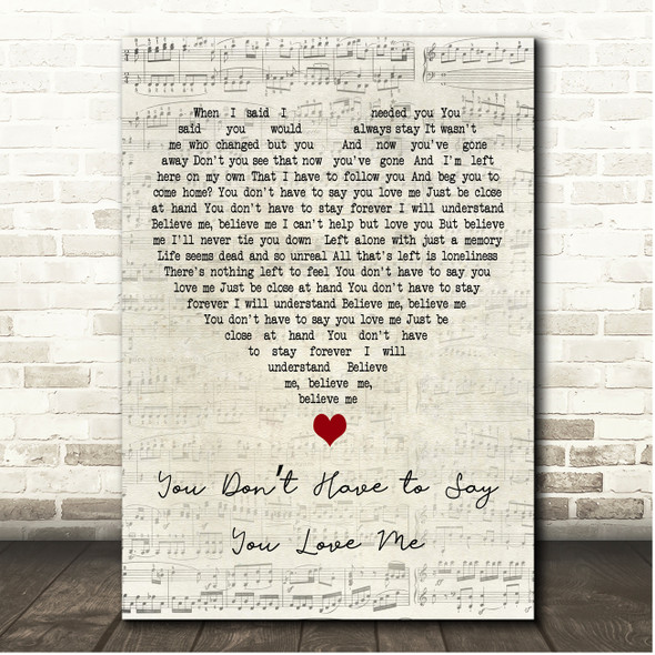 Dusty Springfield You Dont Have to Say You Love Me Script Heart Song Lyric Print