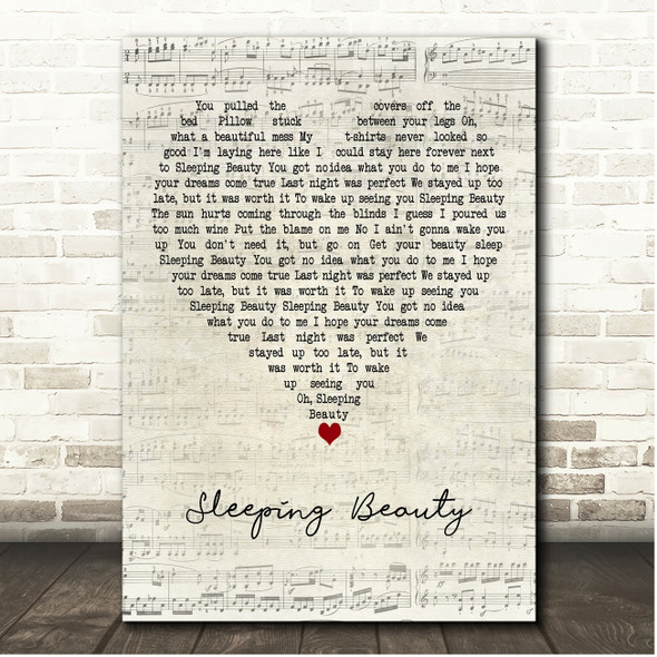 Dylan Scott Sleeping Beauty Script Heart Song Lyric Print