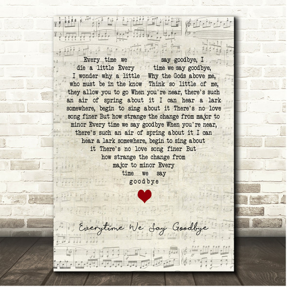 Ella Fitzgerald Everytime We Say Goodbye Script Heart Song Lyric Print