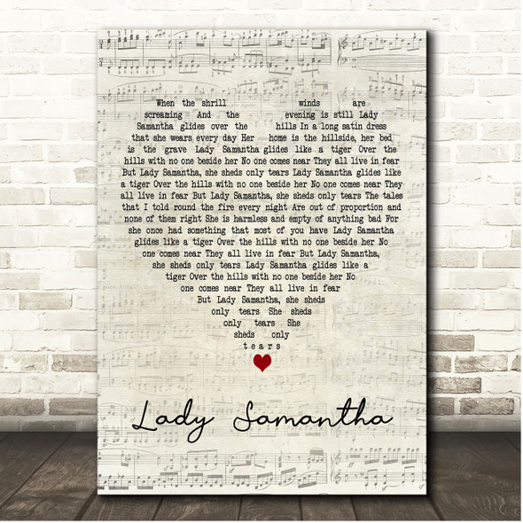 Elton John Lady Samantha Script Heart Song Lyric Print