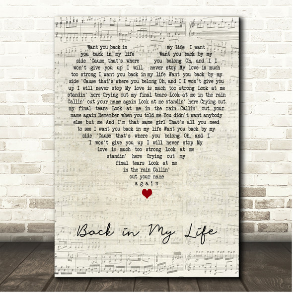 Alice DeeJay Back in My Life Script Heart Song Lyric Print