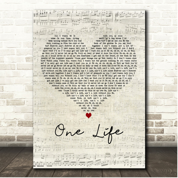 James Bay One Life Script Heart Song Lyric Print