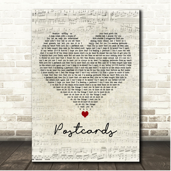 James Blunt Postcards Script Heart Song Lyric Print