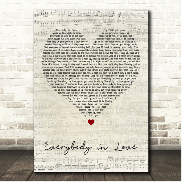 JLS Everybody in Love Script Heart Song Lyric Print