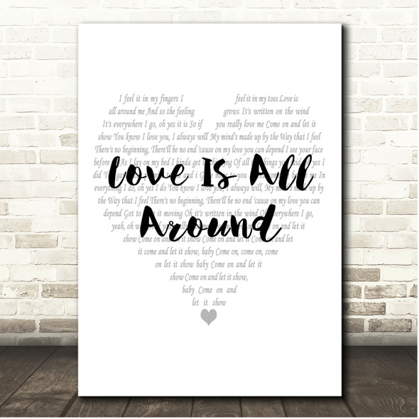 Wet Wet Wet Love Is All Around Simple Heart Pale Grey Song Lyric Print