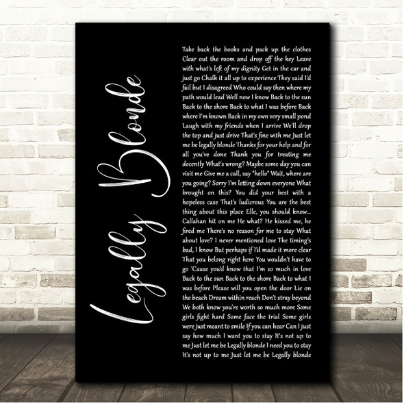 Christian Borle & Laura Bell Bundy Legally Blonde Black Script Song Lyric Print