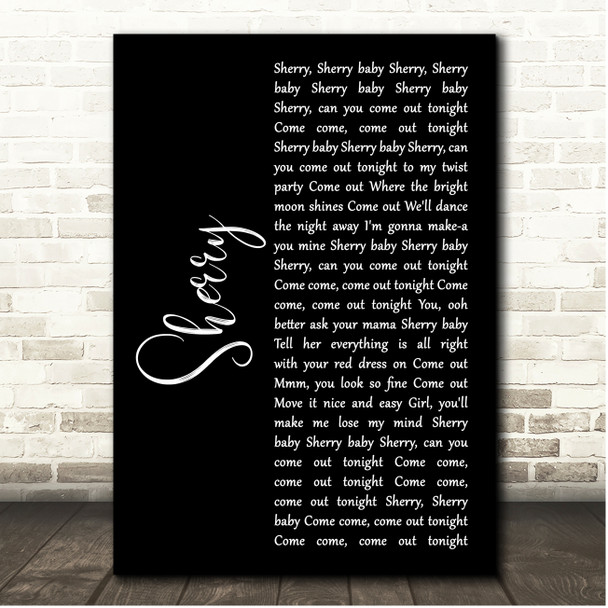 Frankie Valli Sherry Black Script Song Lyric Print