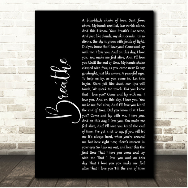 Angels & Airwaves Breathe Black Script Song Lyric Print