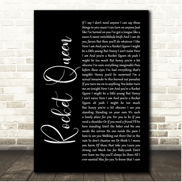 Guns N' Roses Rocket Queen Black Script Song Lyric Print