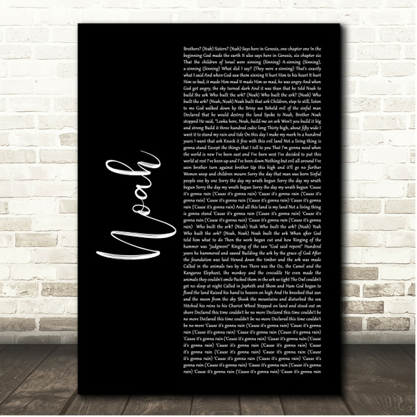 Harry Belafonte Noah Black Script Song Lyric Print