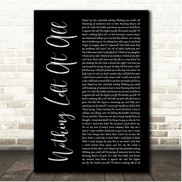 Jelly Roll Nothing Left At All Black Script Song Lyric Print