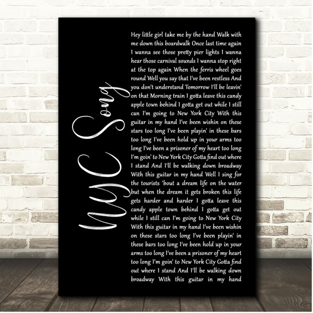 John Cafferty & The Beaver Brown Band NYC Song Black Script Song Lyric Print