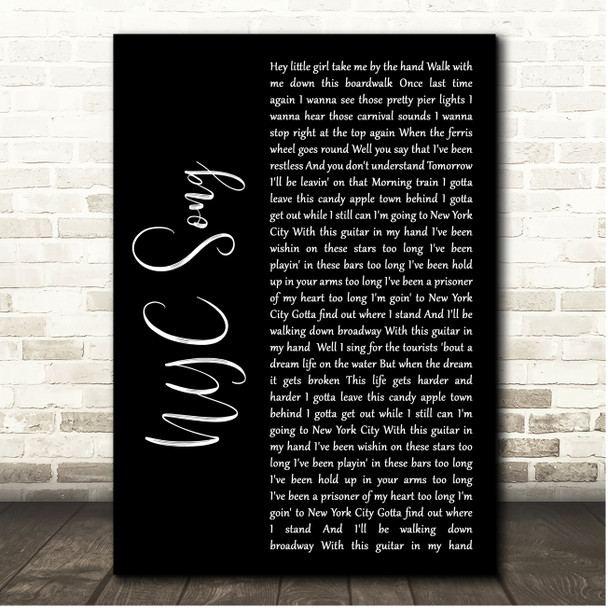 John Cafferty NYC Song Black Script Song Lyric Print