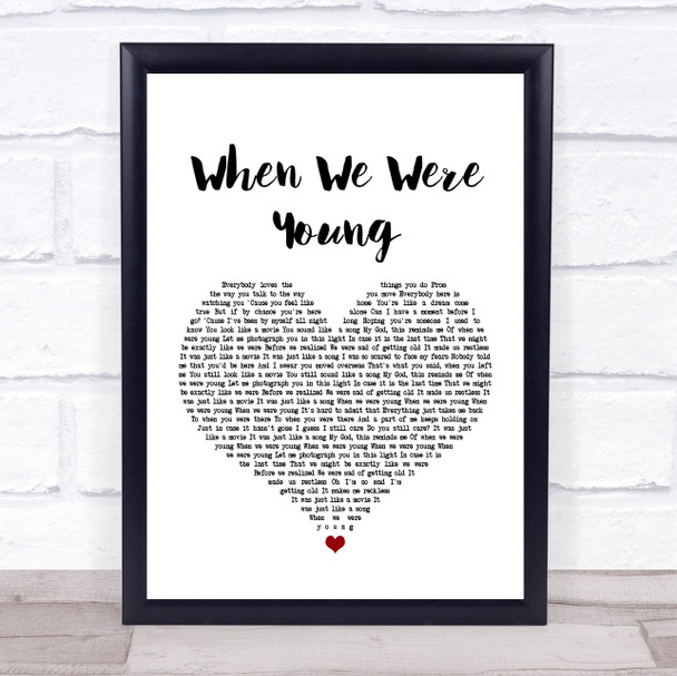 Adele When We Were Young White Heart Song Lyric Music Wall Art Print