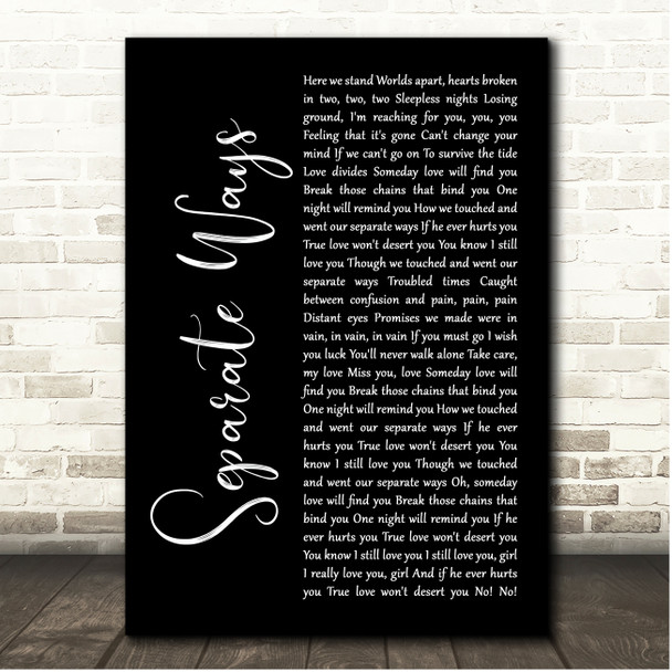 Journey Separate Ways Black Script Song Lyric Print