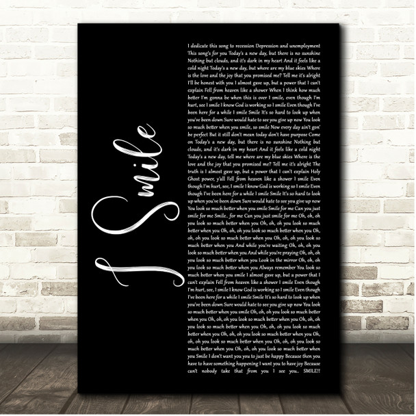 Kirk Franklin I Smile Black Script Song Lyric Print