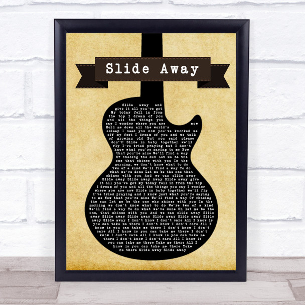 Oasis Slide Away Black Guitar Song Lyric Music Wall Art Print