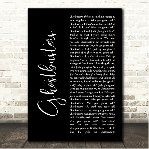 Ray Parker Jr. Ghostbusters Black Script Song Lyric Print