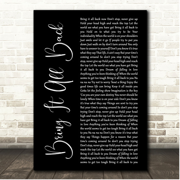 S Club 7 Bring It All Back Black Script Song Lyric Print