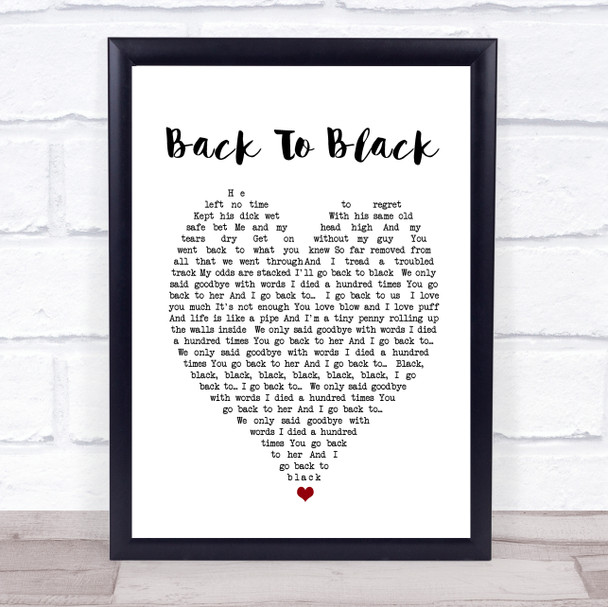 Back To Black Amy Winehouse Heart Song Lyric Music Wall Art Print
