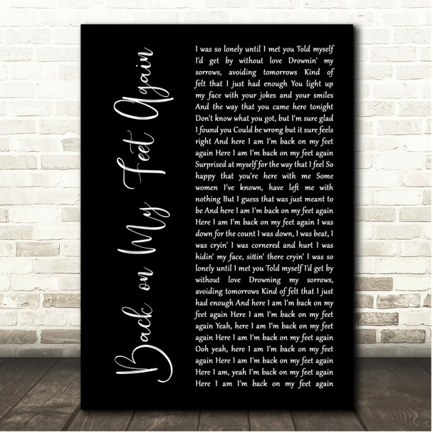 The Babys Back on My Feet Again Black Script Song Lyric Print