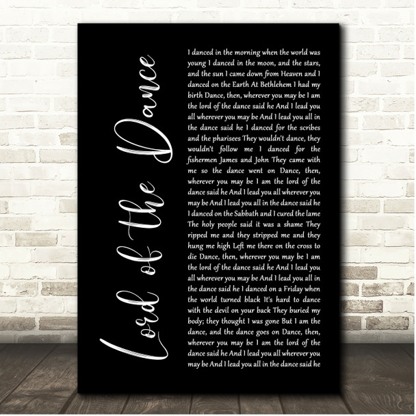 The Dubliners Lord Of The Dance Black Script Song Lyric Print