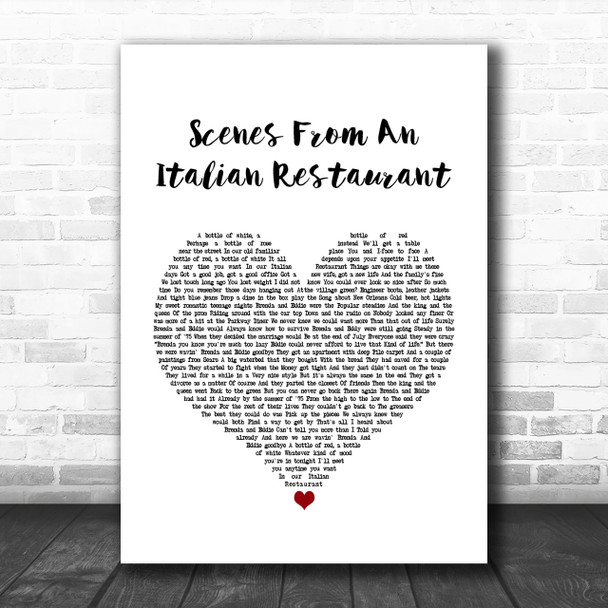 Billy Joel Scenes From An Italian Restaurant White Heart Song Lyric Music Wall Art Print