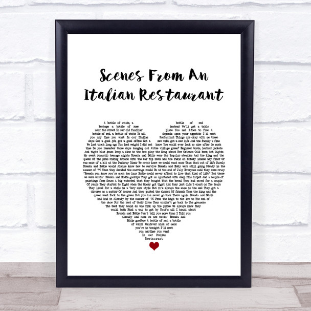 Billy Joel Scenes From An Italian Restaurant White Heart Song Lyric Music Wall Art Print