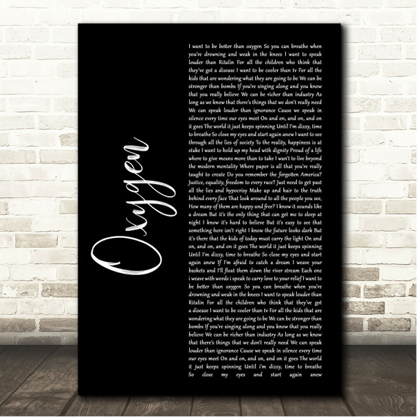 Willie Nelson Oxygen Black Script Song Lyric Print