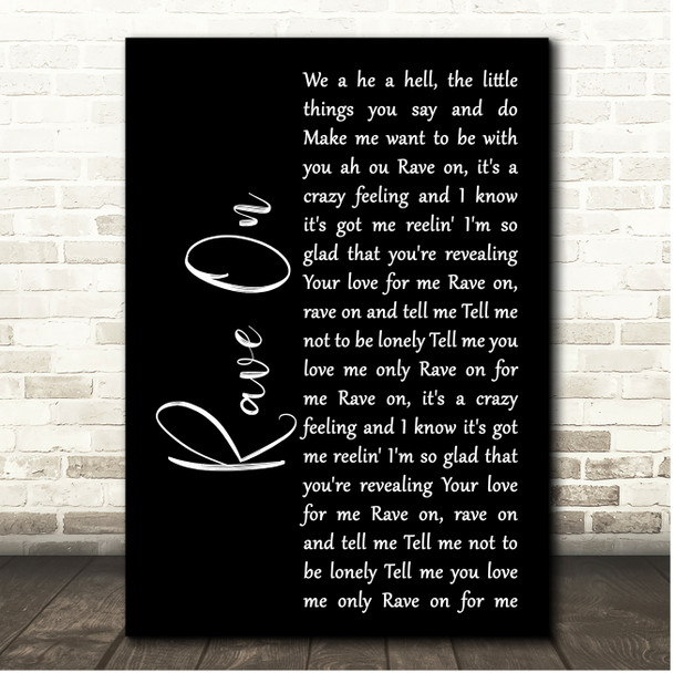 Buddy Holly Rave On Black Script Song Lyric Print