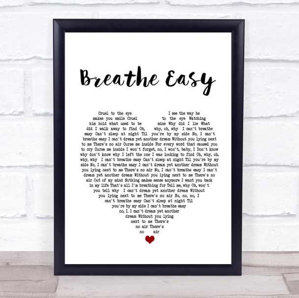 Blue Breathe Easy White Heart Song Lyric Music Wall Art Print