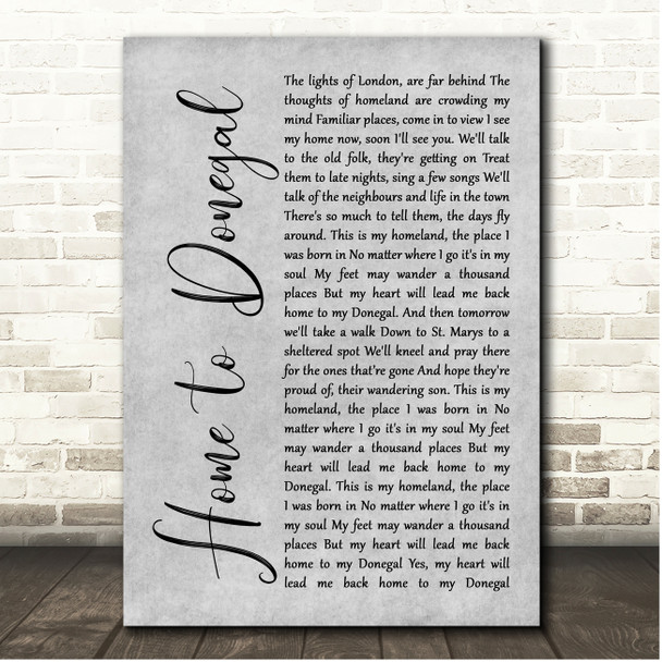 Daniel O'Donnell Home to Donegal Grey Rustic Script Song Lyric Print
