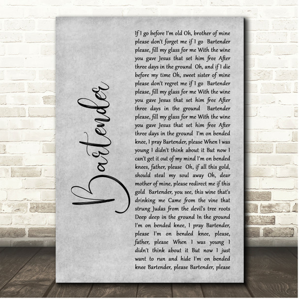 Dave Matthews Band Bartender Grey Rustic Script Song Lyric Print