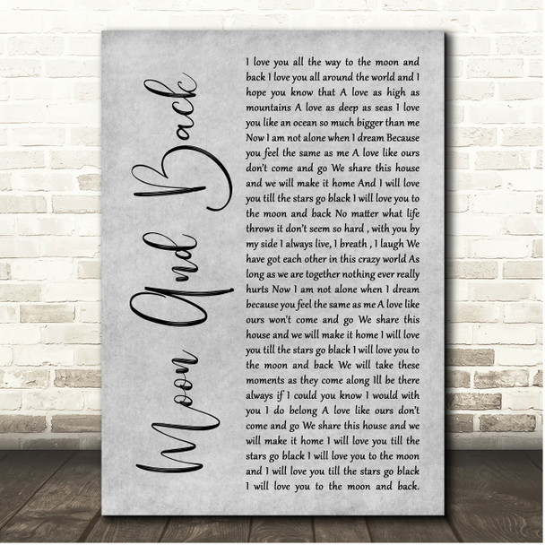 Amy Wadge Moon And Back Grey Rustic Script Song Lyric Print