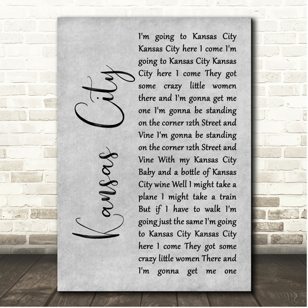 Fats Domino Kansas City Grey Rustic Script Song Lyric Print