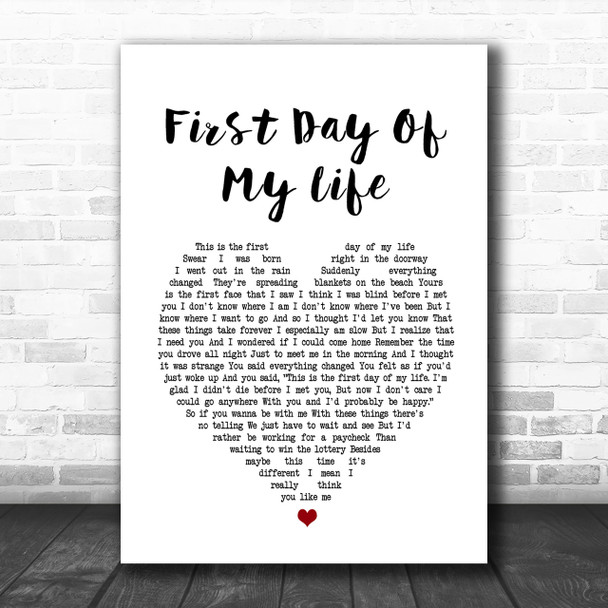 Bright Eyes First Day Of My Life Heart Song Lyric Music Wall Art Print