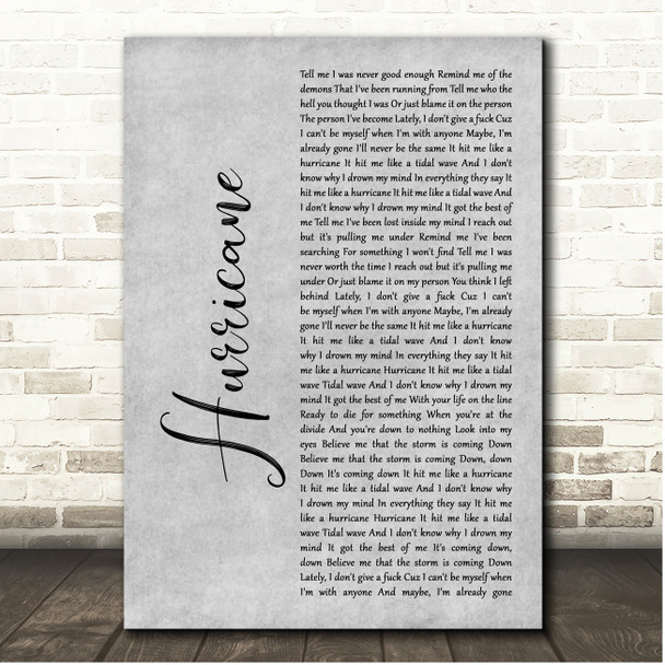 I Prevail Hurricane Grey Rustic Script Song Lyric Print