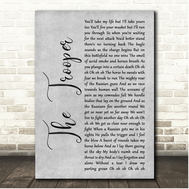 Iron Maiden The Trooper Grey Rustic Script Song Lyric Print