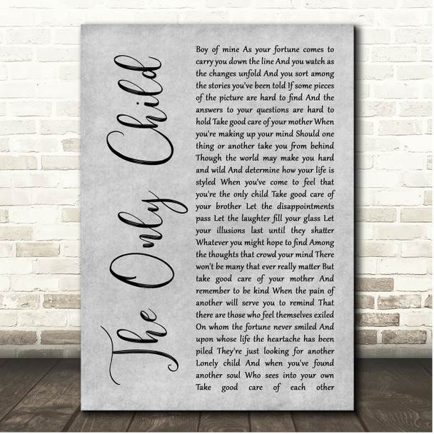 Jackson Browne The Only Child Grey Rustic Script Song Lyric Print