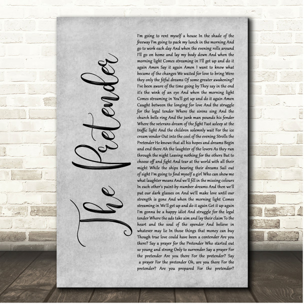 Jackson Browne The Pretender Grey Rustic Script Song Lyric Print