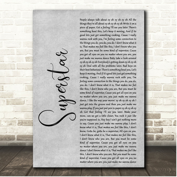 Jamelia Superstar Grey Rustic Script Song Lyric Print