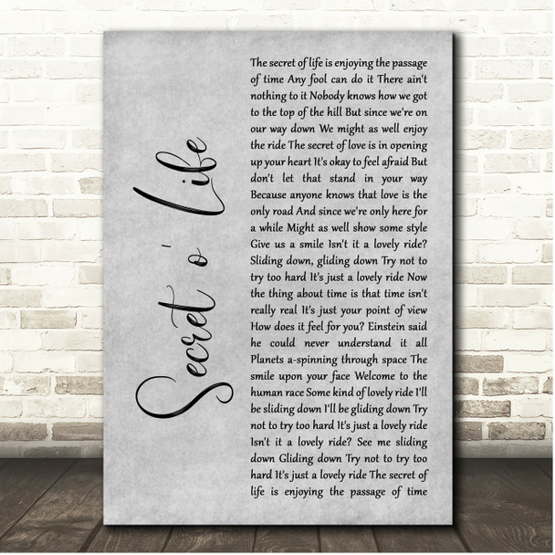 James Taylor Secret o Life Grey Rustic Script Song Lyric Print