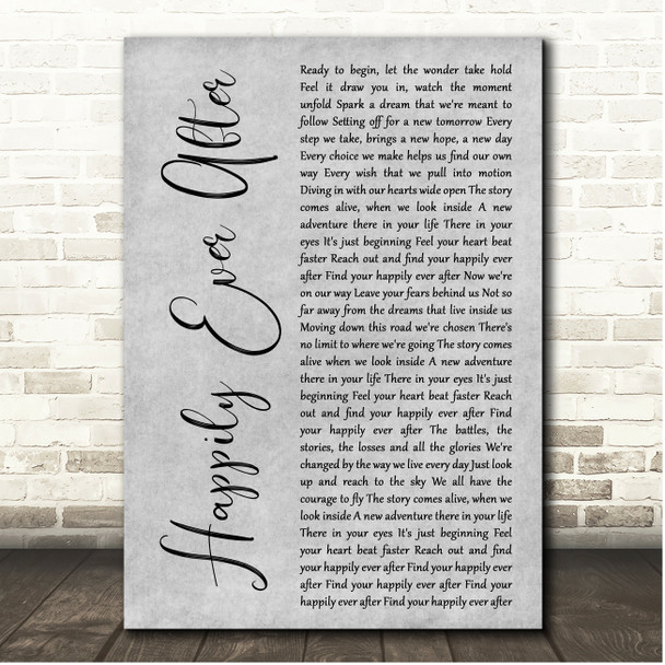 Jordan Fisher Happily Ever After Grey Rustic Script Song Lyric Print