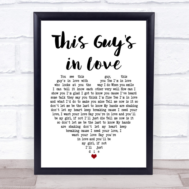 Burt Bacharach This Guy's in Love White Heart Song Lyric Music Wall Art Print