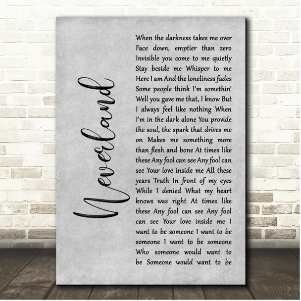 Marillion Neverland Grey Rustic Script Song Lyric Print