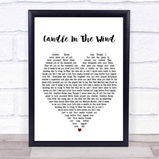 Candle In The Wind Elton John Heart Song Lyric Music Wall Art Print