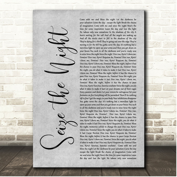 Meat Loaf Seize the Night Grey Rustic Script Song Lyric Print