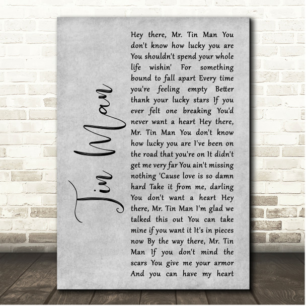 Miranda Lambert Tin Man Grey Rustic Script Song Lyric Print