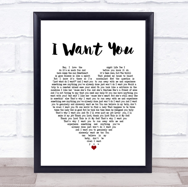 Cee Lo Green I Want You White Heart Song Lyric Music Wall Art Print