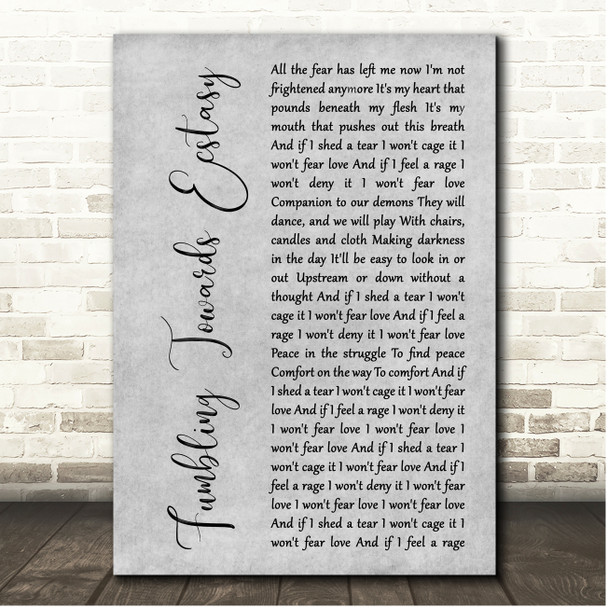 Sarah McLachlan Fumbling Towards Ecstasy Grey Rustic Script Song Lyric Print